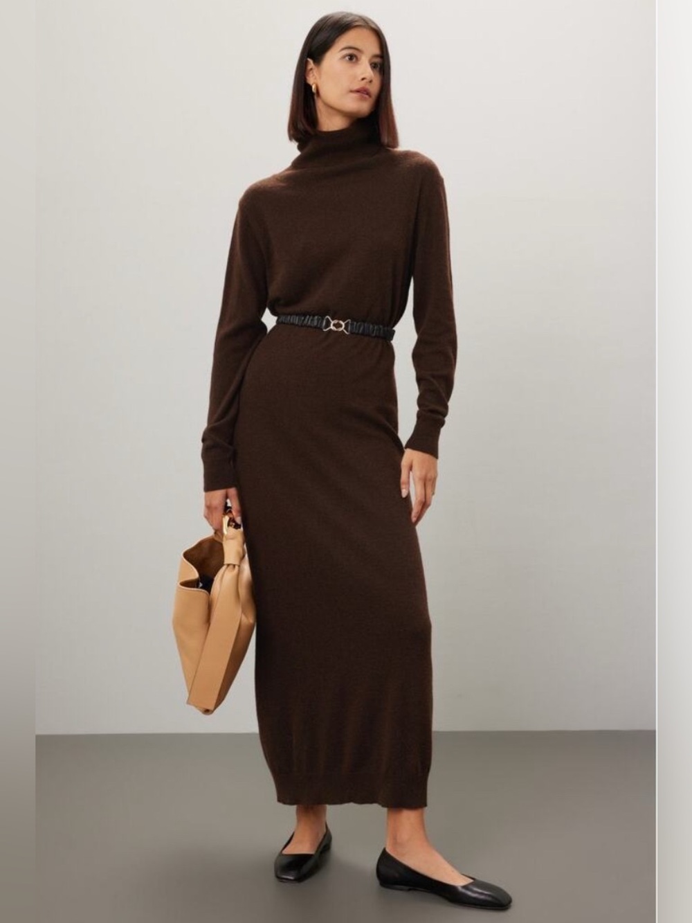 Pietro Brunelli Milano Brown La Salle Wool Blend Turtleneck Sweater Dress Size M
